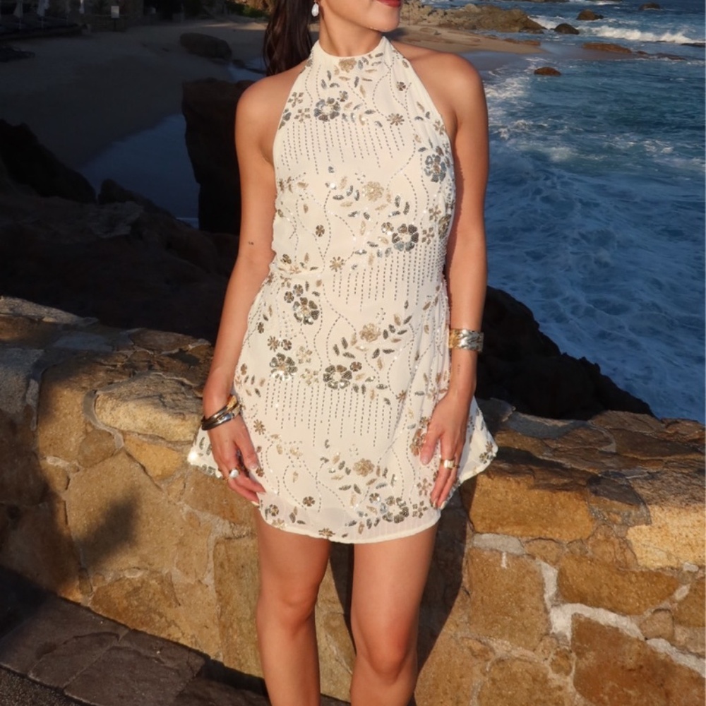 Peppermayo Cream Floral Mini Dress